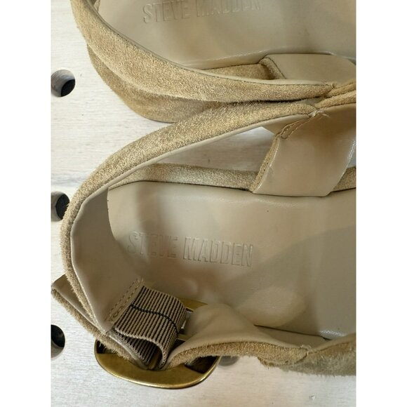 Steve Madden Baroni Sandals Sand Suede Leather Size 8 M Chunky Platform - Picture 6 of 11